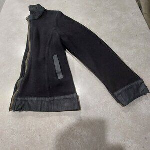 ALIA PETITE Women's Zip Front Knit L/S Cardigan w/Denim Trim - Black - Size PM